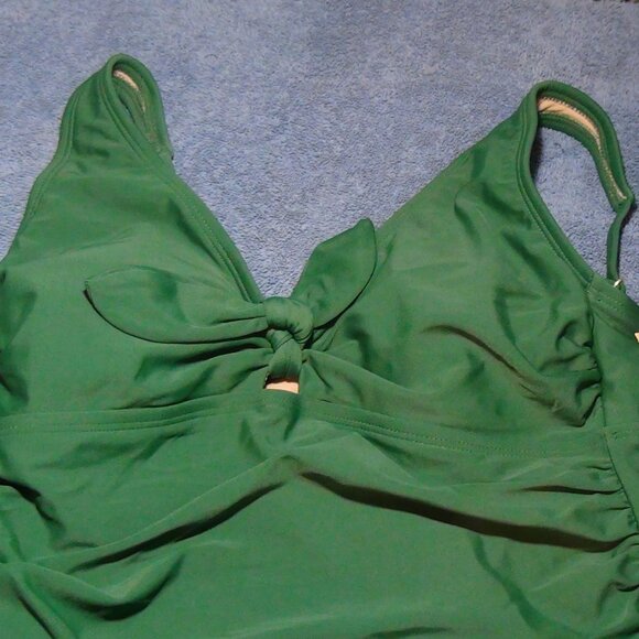 Kona Sol Womens Tie Front High Coverage One Piece Swimsuit Green M XL - Picture 8 of 16